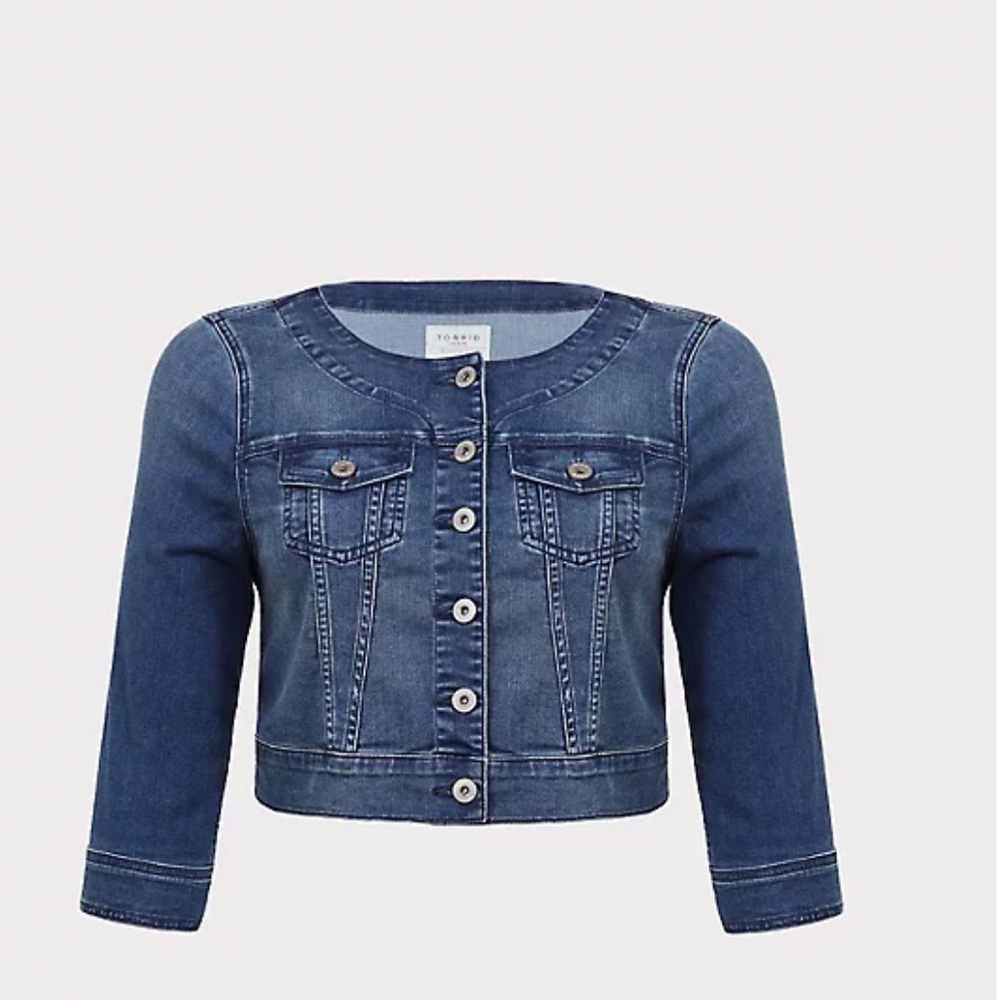 DENIM CROP COLLARLESS JACKET Torrid Size 0